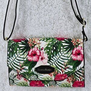 Franco Sarto Floral Crosshatch Texture Faux Leather Mini Crossbody Organizer